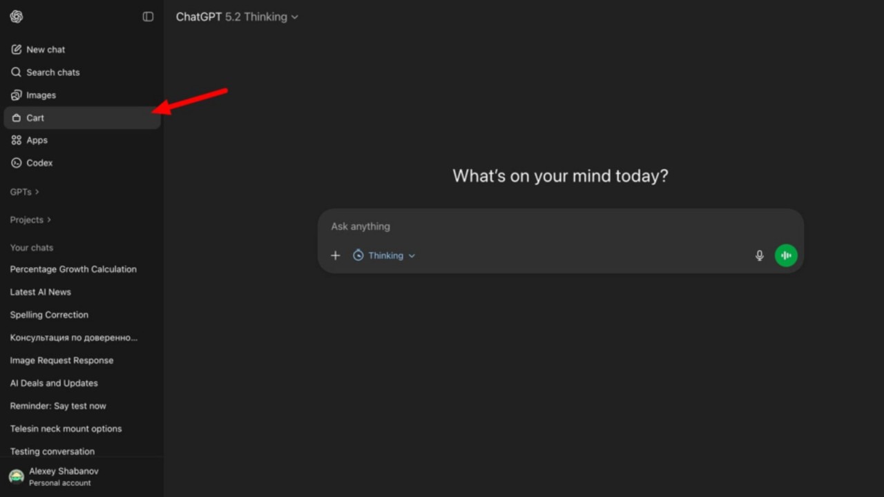 ChatGPT alışveriş sepeti