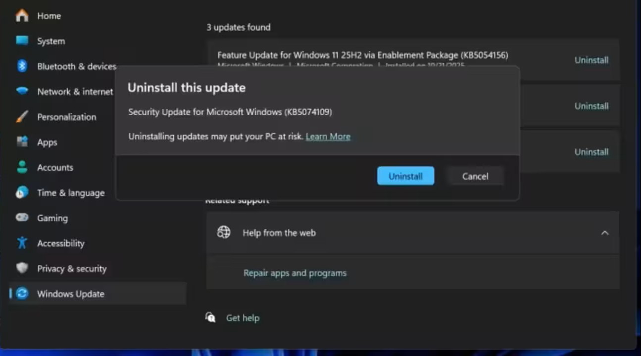 Windows 11 güncelleme hatası