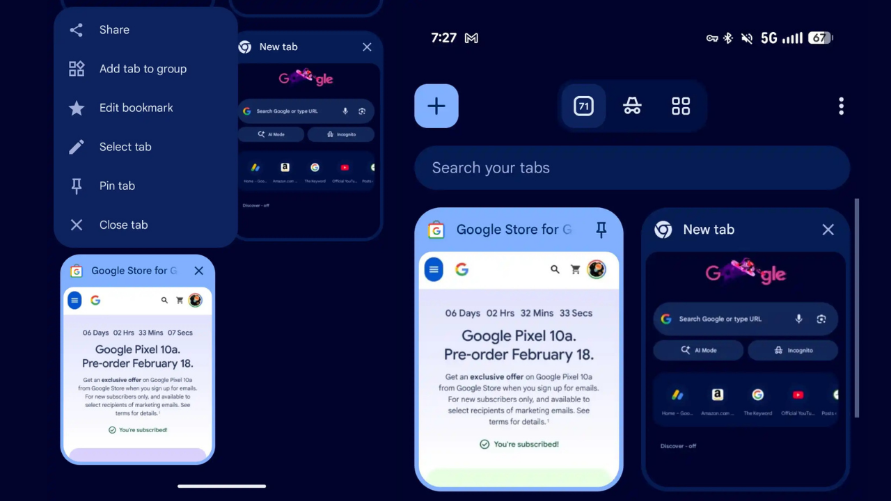Chrome sabitlenmiş sekmeler