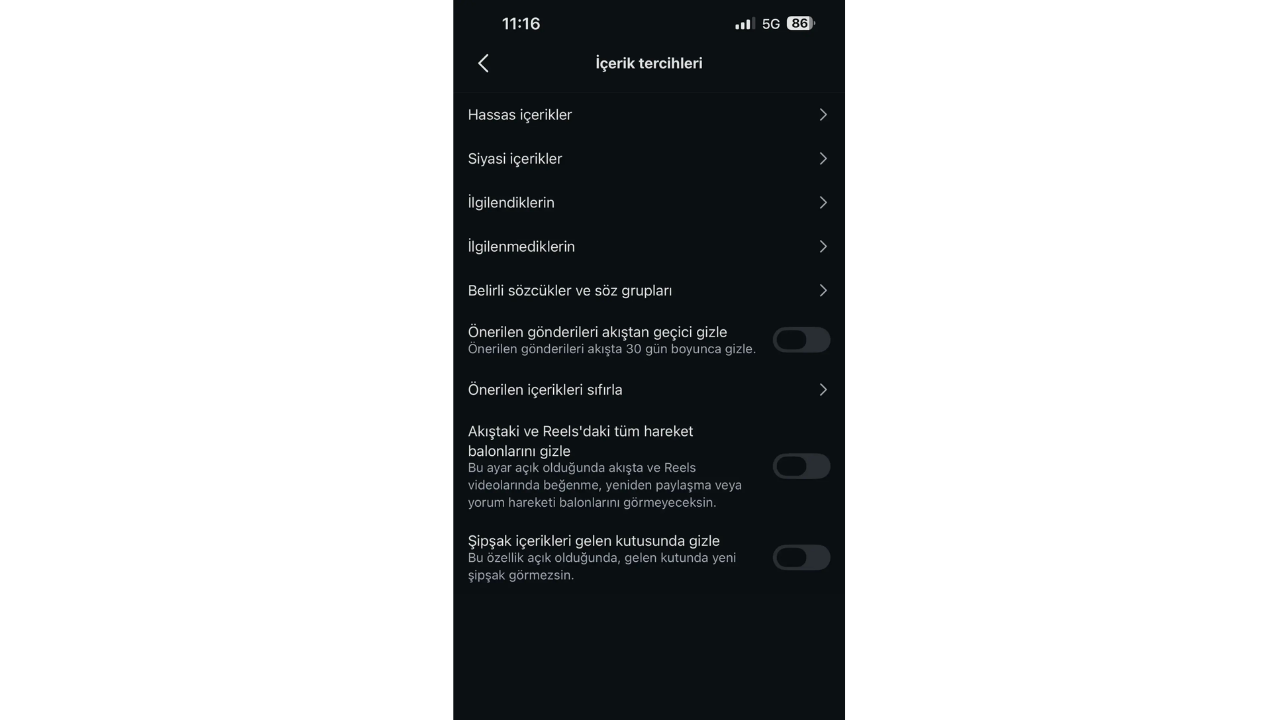 Instagram Şipşak özelliğini kapatma