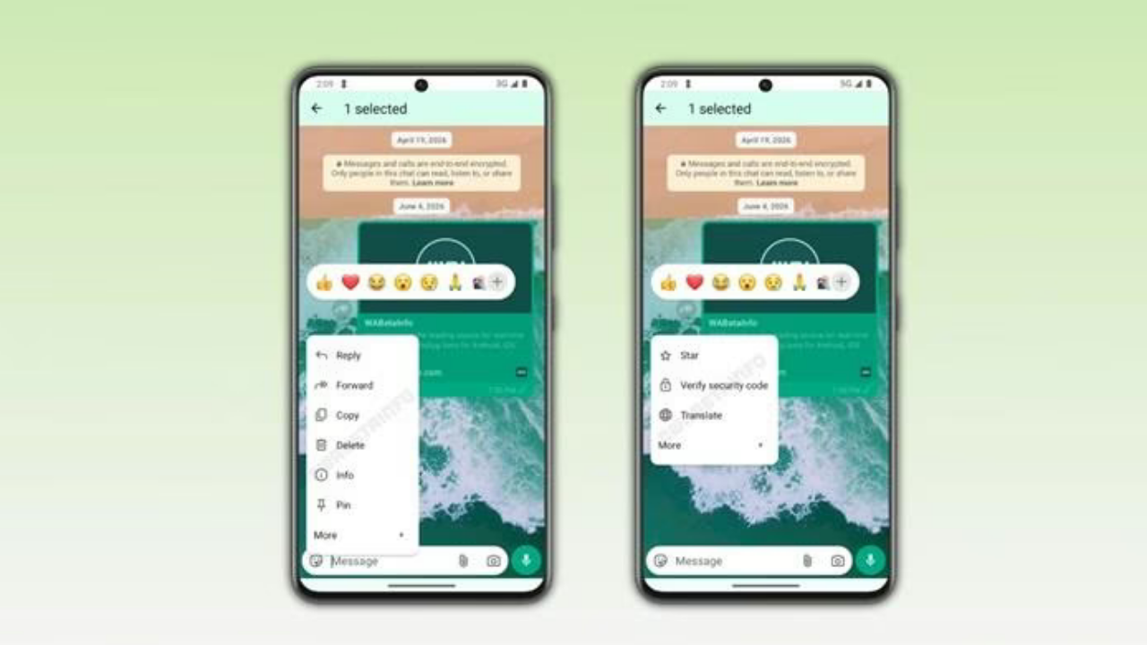 WhatsApp mesaj menüsü
