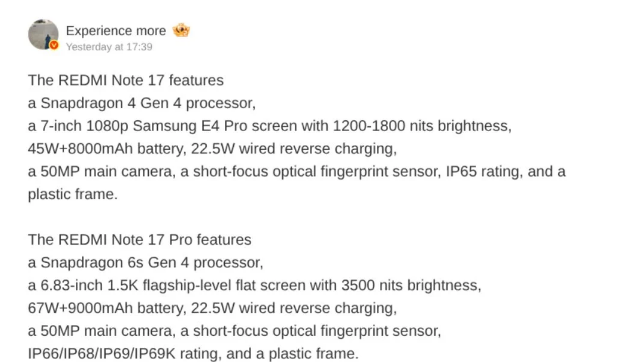 Redmi Note 17 ve Redmi Note 17 pro